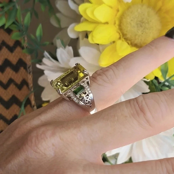 Ouro Verde Quartz & Chrome Diopside & White Zircon Ring. - Picture 4 of 5